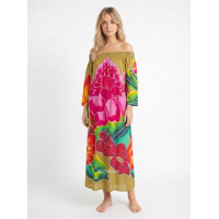 Hand Painted Rayon Off Shoulder Dress